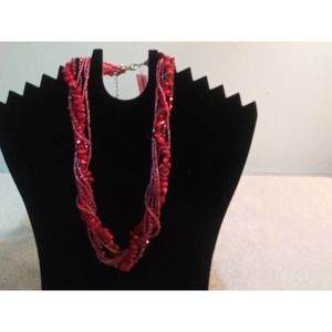 Women's Red Coral Necklace & Bracelet Set NWT